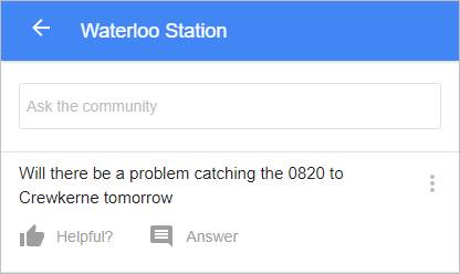 Screen shot of Google question on Waterloo station