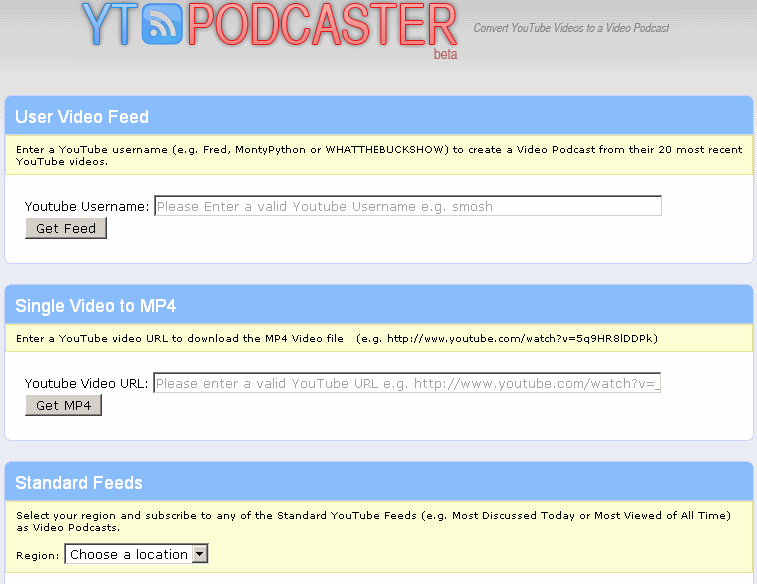 YTPodcaster website 