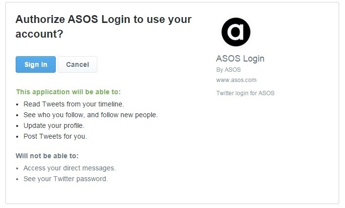 asos explains how it will use your social site when you log in