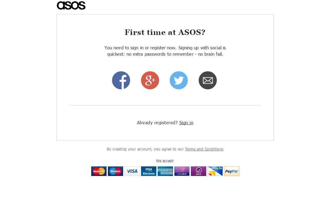 Asos social log-in