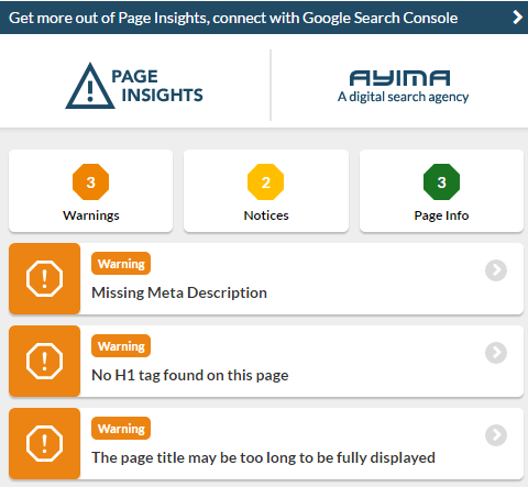 Ayima Page Insights Tool example