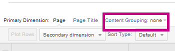 Content Grouping menu on all pages report