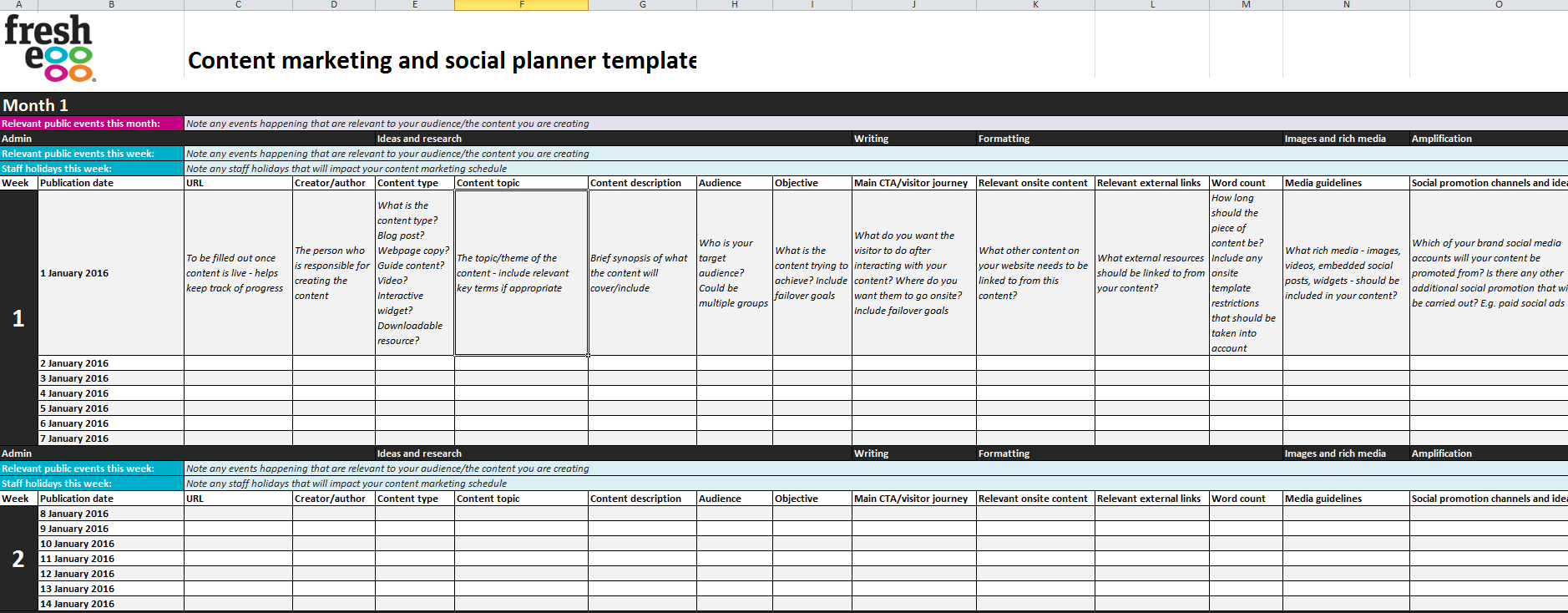 content marketing calendar