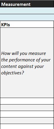 Content planner example – measurement section