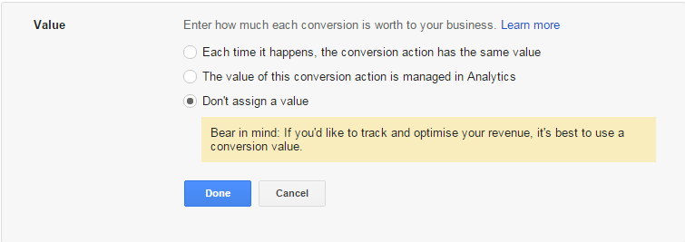 Conversion goal value