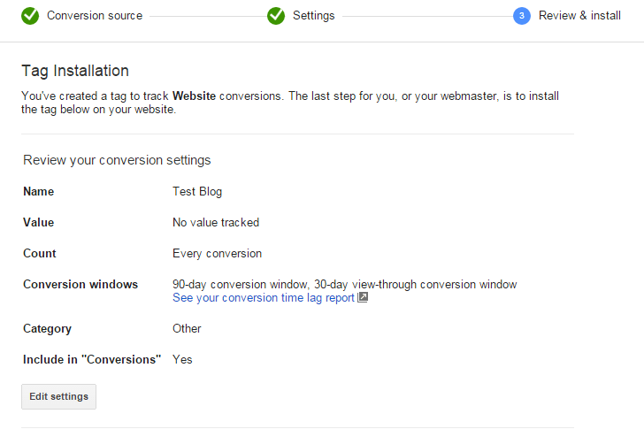 Tag Installation settings