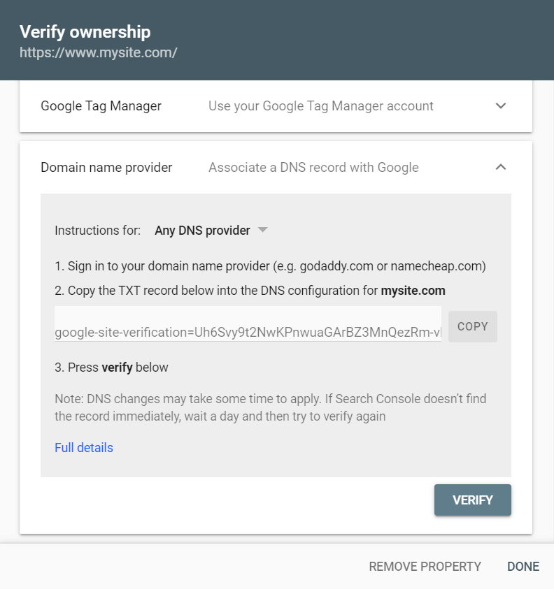 DNS record verification method