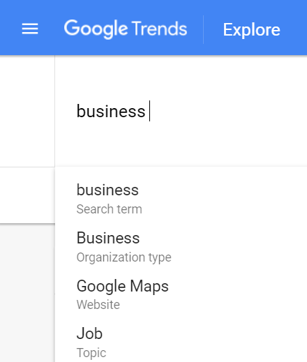 Screenshot of Google Trends search function