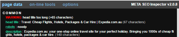 Page title warnings for Expedia.com.au