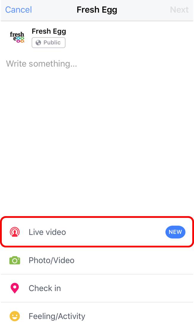 Facebook Live button underneath the status box