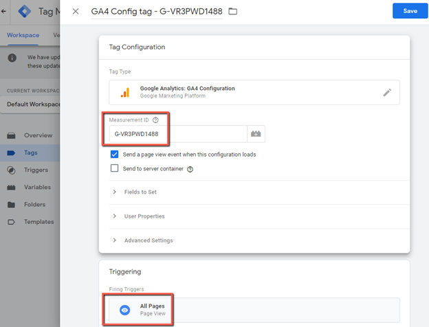 apply the measurement ID and trigger to GA4 configuration tag 