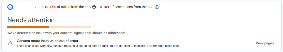Google Analytics Consent Mode - "Needs Attention" Warning
