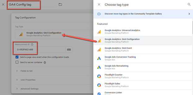 creating the GA4 config tag in Google Tag Manager 