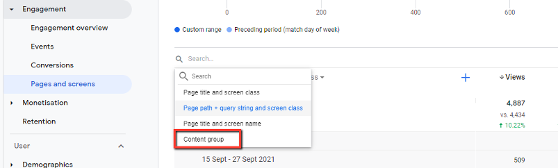 GA4 content grouping