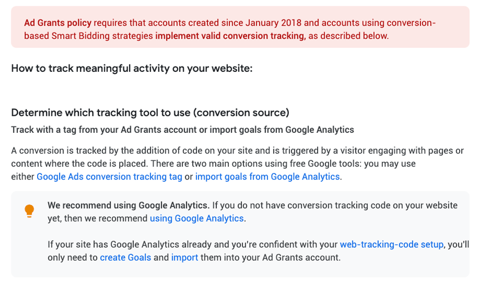 Google Grants Conversion Policy