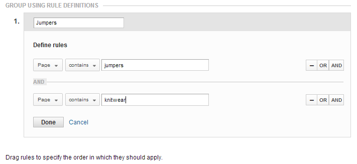 Group using rule definitions menu