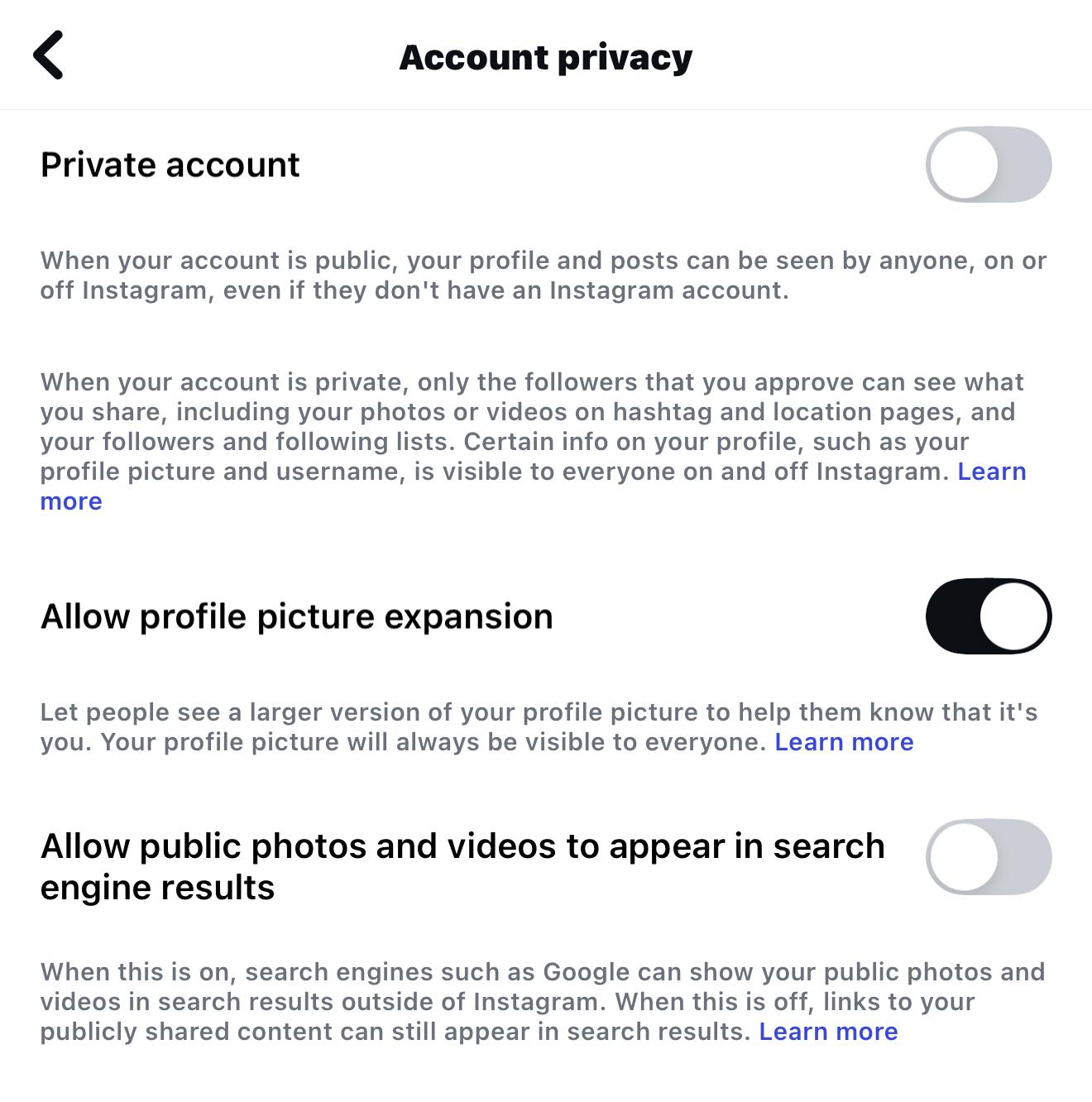 Instagram Privacy Settings