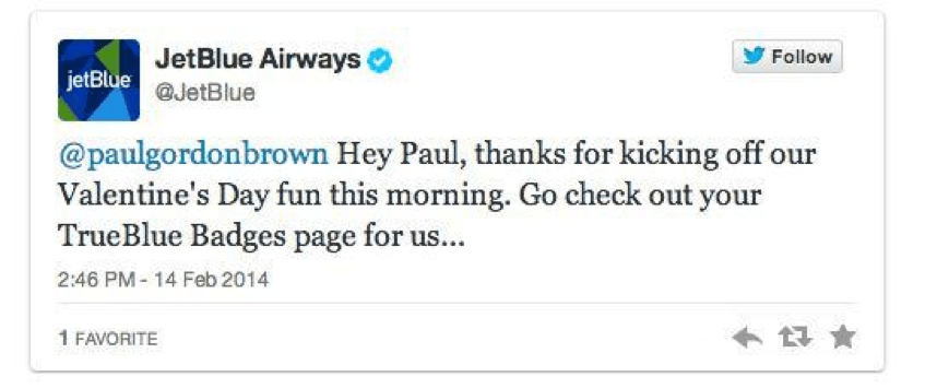 JetBlue Airways Valentines Tweet