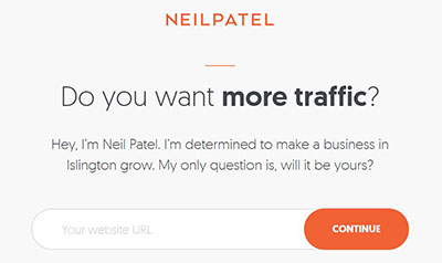 Marketer Neil Patel strategically frames his service as focused, determined, familiar and relevant