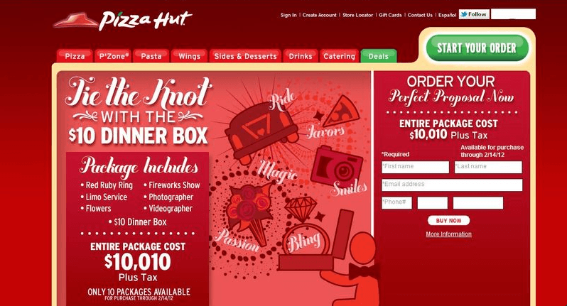 Pizza Hut's 'Tie the Knot' dinner package