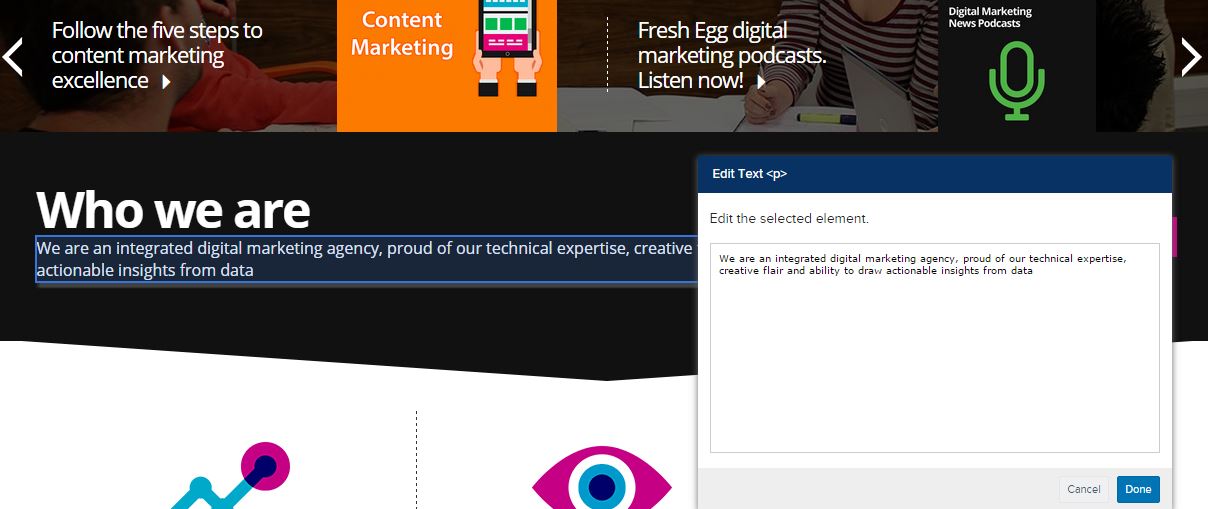 screenshot of who we are fresh egg website