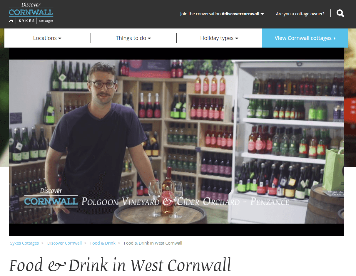 After being featured in one of Sykes Cottages’ Discover Cornwall Food & Drink videos, Polgoon Vineyard and Cider Orchard published a blog post and embedded the video.