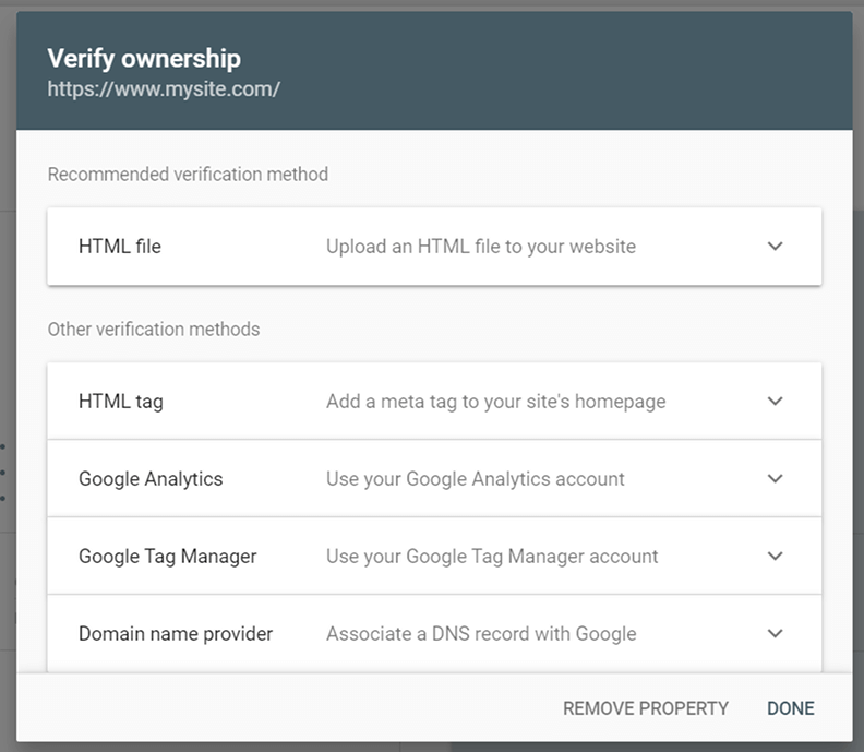 Google Search Console verification methods